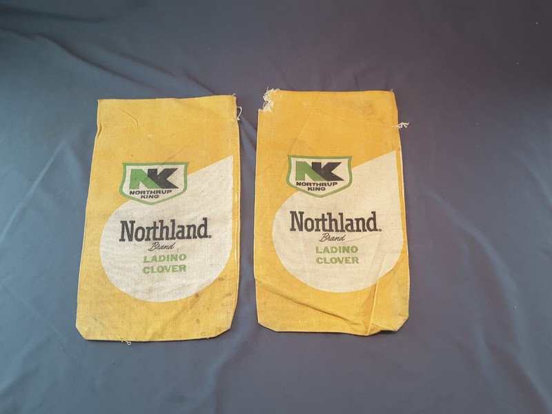 2 Vintage Cloth Seed Sack Northrup King CLOVER ~ Small Farm Bag