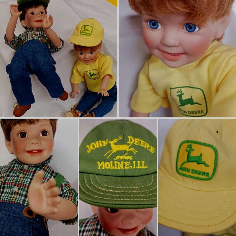 JOHN DEERE COUNTRY BOYS PORCELAIN DOLLS DANBURY MINT LOT OF 2 BOBBY CHARLIE PICS