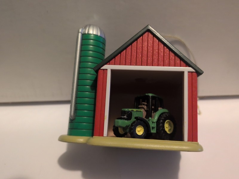 Vintage John Deere Barn With Tractor And Silo Ornament