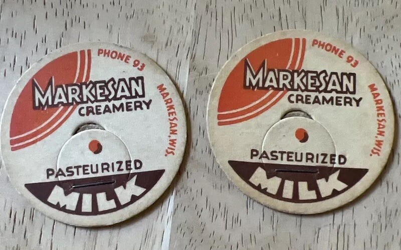 Vintage Markesan Creamery Pasteurized Milk Markesan WIS. Lot Of 2