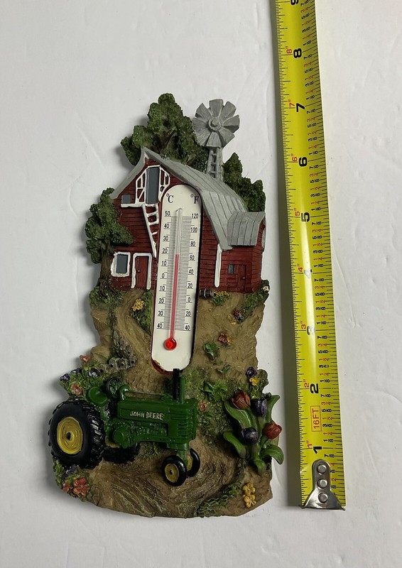 JOHN DEERE Tractor Farm Scene Wall Thermometer Licensed Barn Windmill ManCave gallery