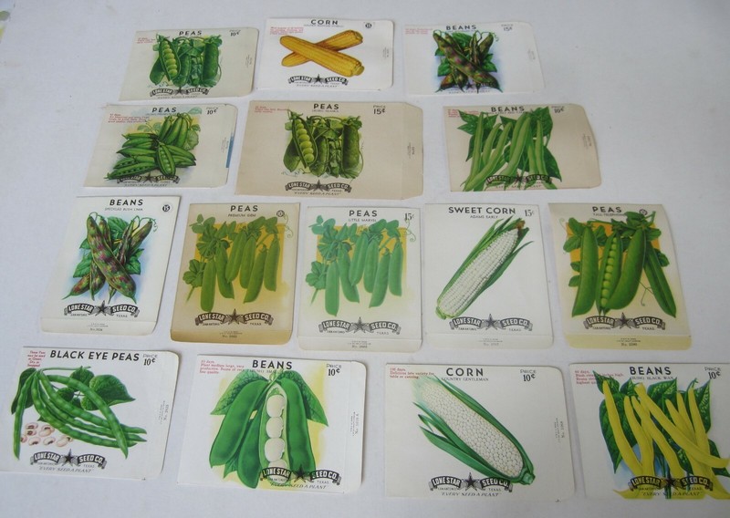 Lot of 15 Old Vintage 1930’s-1950’s – BEANS – PEAS – CORN – SEED PACKETS – EMPTY