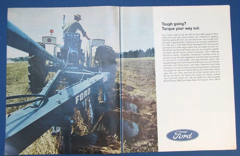 Original 1968 Ford Tractor 2 Pg Ad TOUGH GOING? ….TORQUE YOUR WAY OUT