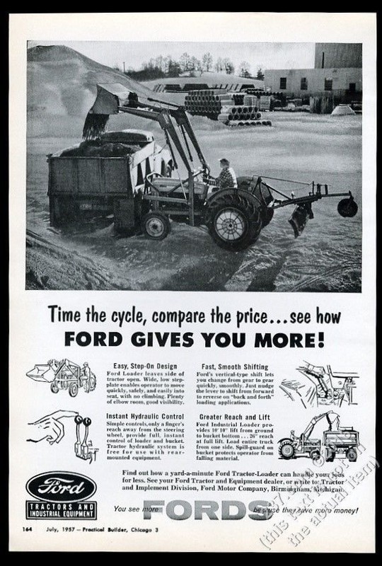 1957 Ford tractor loader farm equipment construction vintage ad