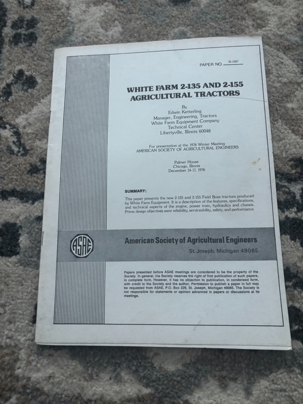 White 2-135 2-155 Tractor American Society Of Agricultural Manual FCCA25