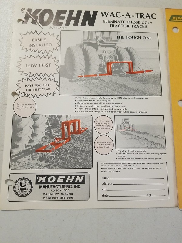 Original Vintage Koehn Wac-a-Trac tractor attachment Flyer & Price List gallery