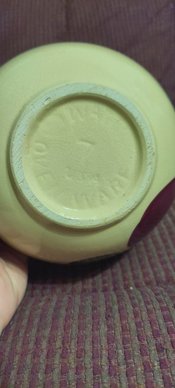Vtg 50's WATT Pottery #7 APPLE Bowl Advertising W.P. Aldinger Alexander, IA gallery