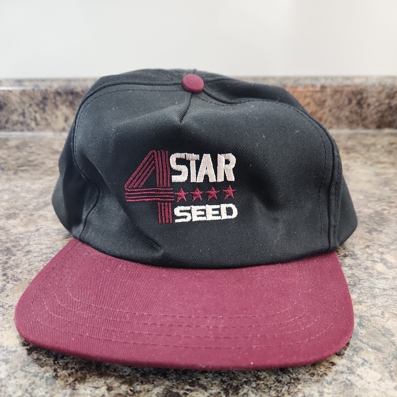Vintage 4 Star Seed Snapback Hat Adjustable Farm Black Iowa Four