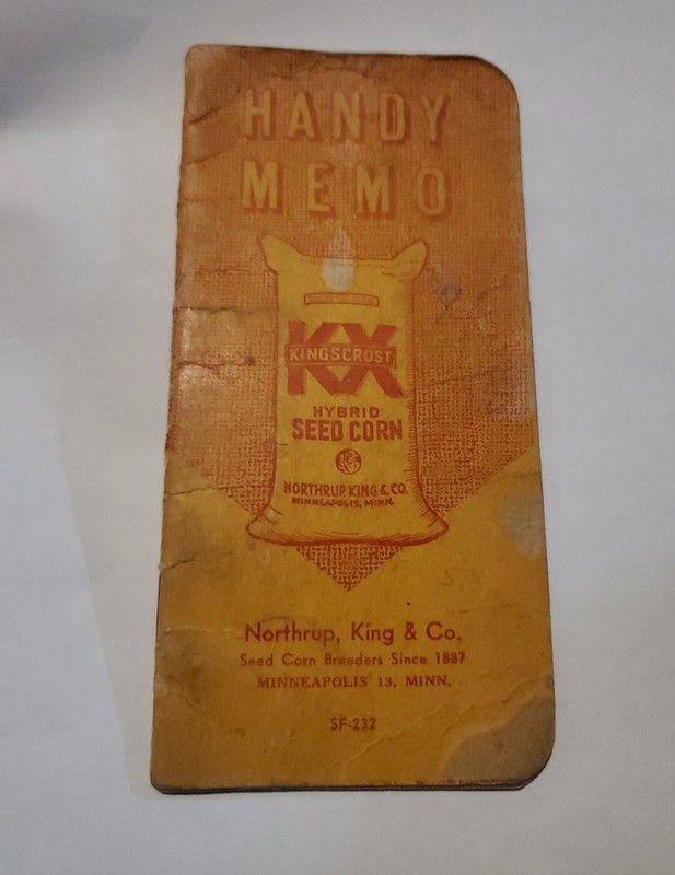 Kingscrost Hybrid Seed Corn Northrup King 1949-50 Minneapolis MN Handy Memo