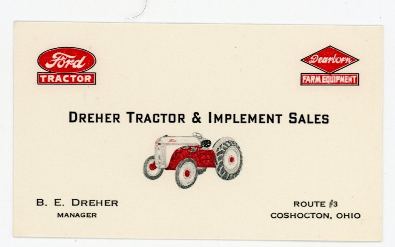1940s-50s Ford Tractor Dearborn Farm Equipment Coshocton OH Business Card 4 F219
