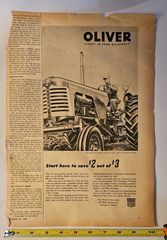 Oliver Super 77 Diesel 1956 Tractor Ad Pennsylvania Farmer