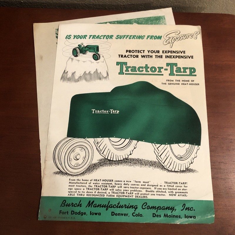 1950s BURCH TRACTOR-TARP Brochure / WEATHER-TITE Tarpaulins Price List ~ VTG
