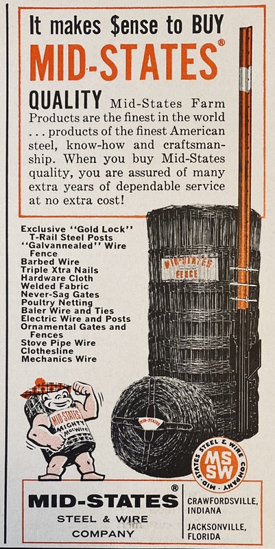 1962 AD.(XH30)~MID-STATES STEEL & WIRE CO. CRAWFORDVILLE, IND. FARM FENCING