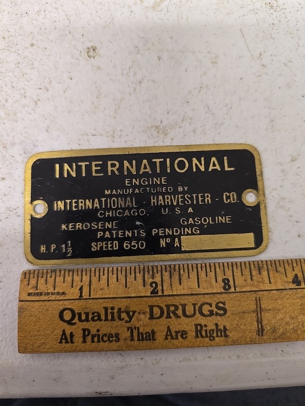 Vintage International Harvester Co Brass # Number Plate Emblem