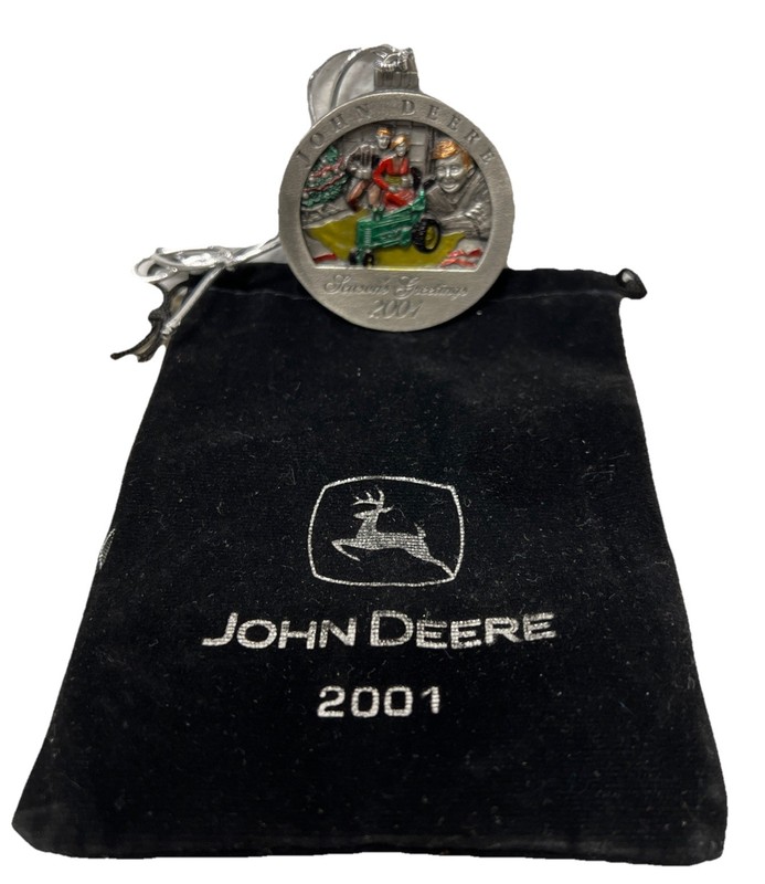 John Deere Collector Series Christmas Ornament 2001 #6 Pewter With velvet pouch