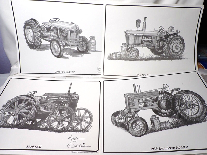 LOT of 4 DALE ADKINS Prints JOHN DEERE (2) / CASE / FORD / TRACTOR PRINTS