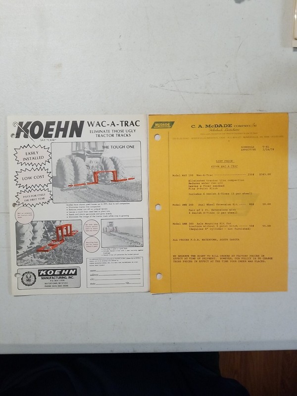 Original Vintage Koehn Wac-a-Trac tractor attachment Flyer & Price List