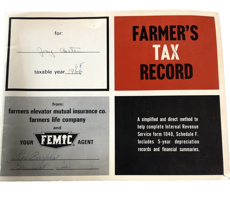 1960s Farmers Tax Record Book Farmers Elevator Advertising VTG Mutual Insurance