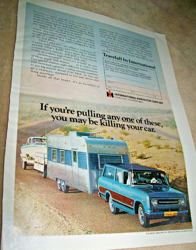 1970 IH International Travelall mid-size mag car / truck ad – pulling power