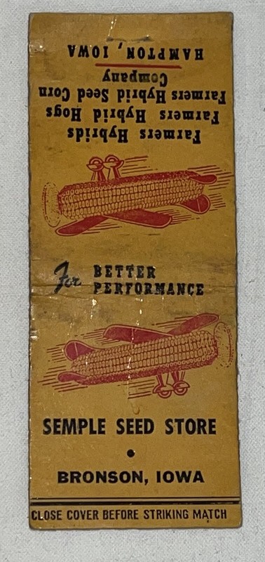 1930S 40S Farmers Hybrid Seed Corn Matchcover