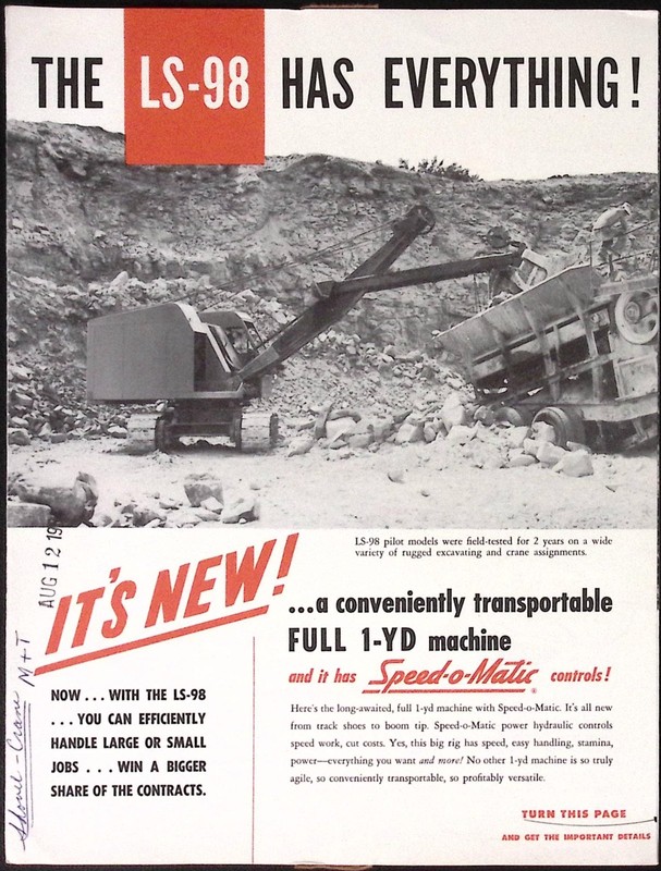 1966 LS-98 Shovel Crane Brochure Perkins Milton Co Boston MA