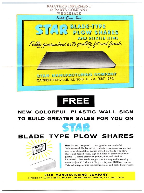 Star Blade -Type Plow Shares – Original Print Ad Brochure *Carpentersville, IL*