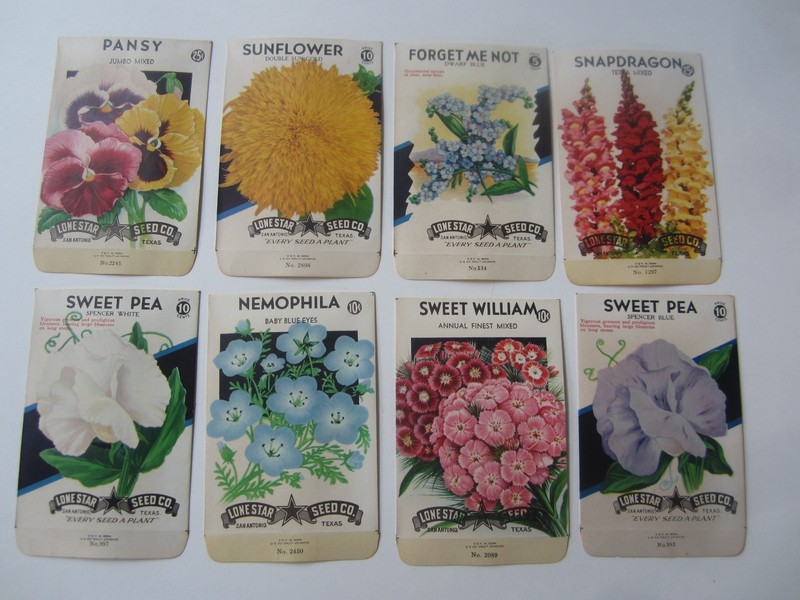 Lot of 8 Old Vintage 1940’s FLOWER SEED PACKETS – Lone Star – TEXAS – EMPTY