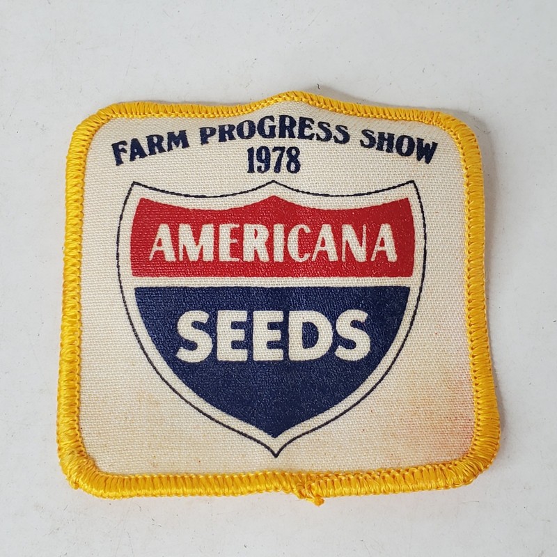 VTG Americana Seeds 1978 Farm Show Patch Logo Sew On Hat Cap Vest Coat Jacket