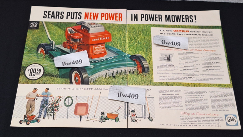 1957 SEARS CRAFTSMAN LAWN MOWER Original Print Ad Magazine 12.5″ x 19″