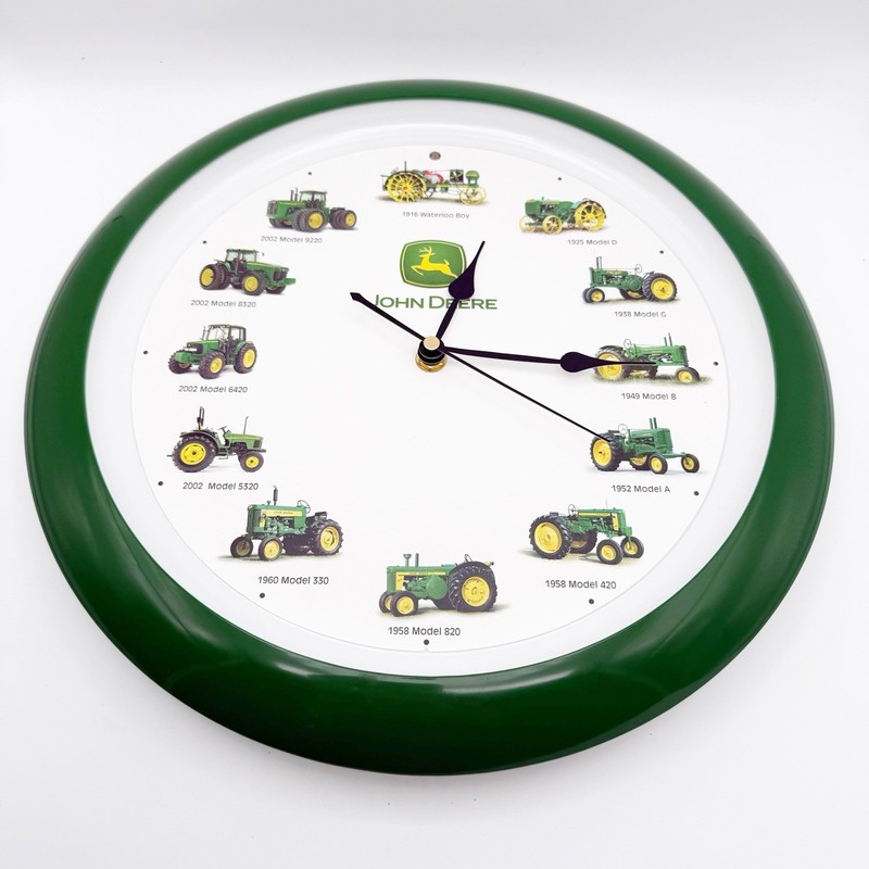 John Deere 13″ Tractor Wall Clock Tractor Sounds On The Hour 1916-2002 WORKS