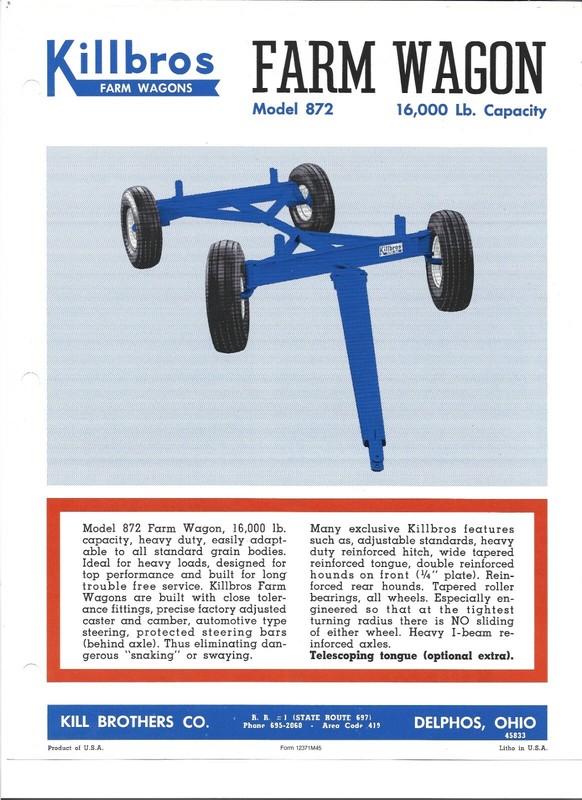 Original OEM Killbros Model 872 Farm Wagon Sales Brochure Specifications Sheet