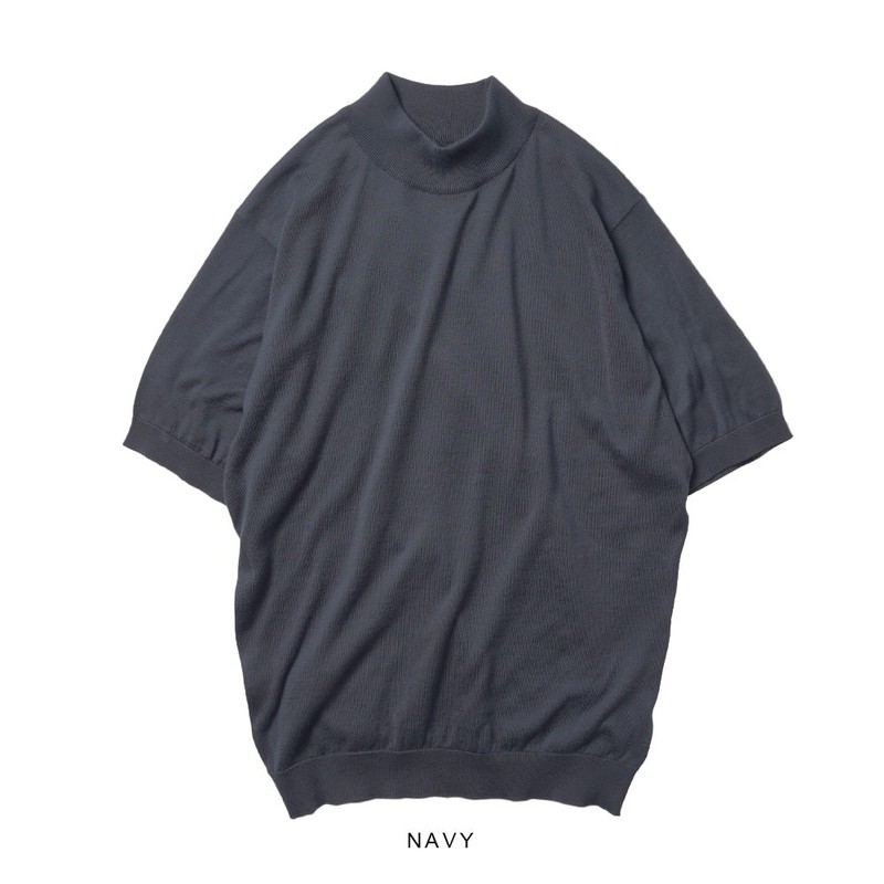 30G Sea Island Cotton Short-Sleeve Mock Neck Knit