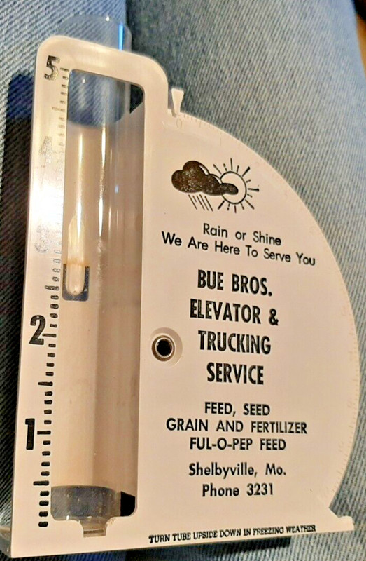 VTG Plastic Bue Brothers Elevator & Trucking Shelbyville Mo Rain Gauge Ph 3231 gallery