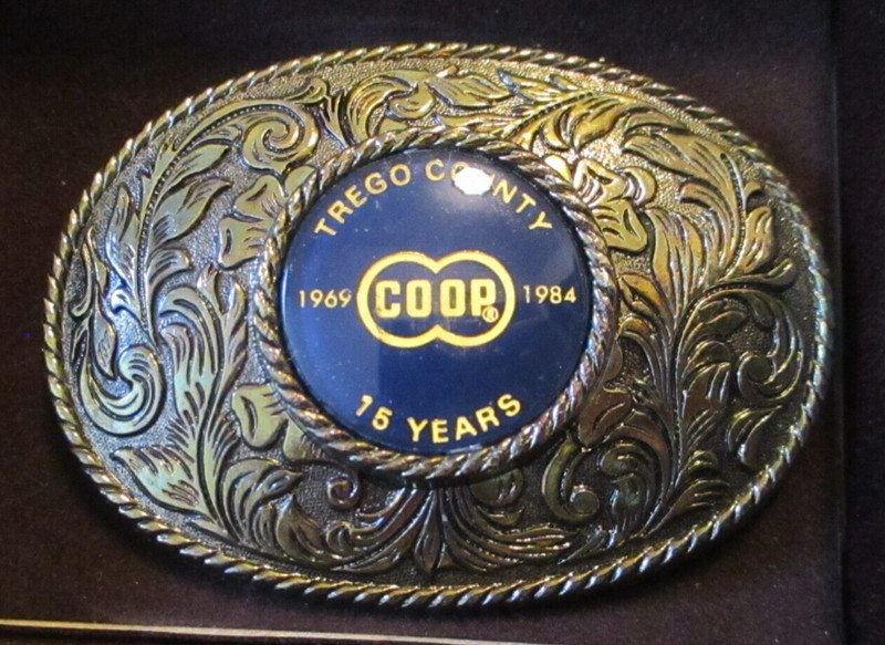 TREGO COUNTY COOP 15 Years Belt Buckle 1969-1984 Kansas Vintage Ag Collectible gallery