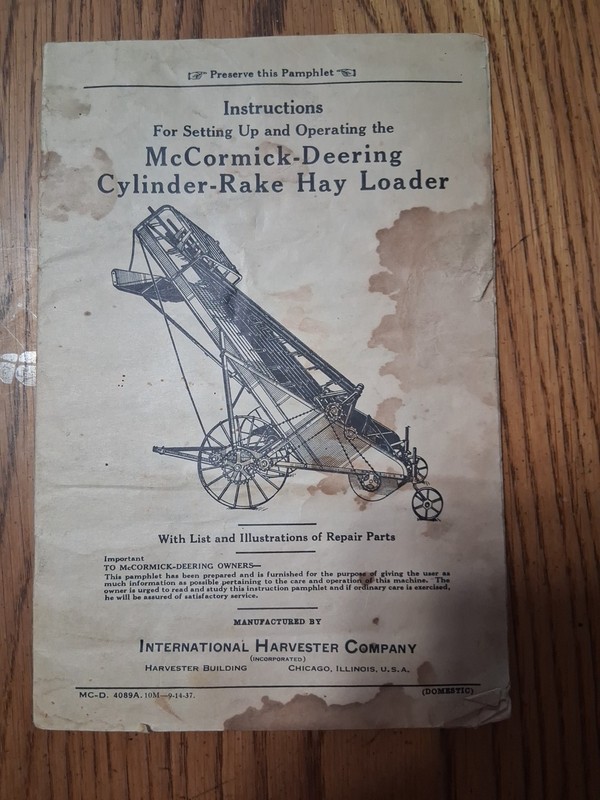 McCormick-Deering Cylinder Rake Hay Loader Manual For Setting Up & Operating gallery