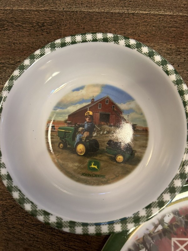 John Deere Tractor Melamine Childs 8” Dinner Plate & Bowls By Gibson 3 Pieces gallery