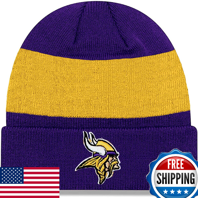 NFL Kids Youth 8-20 Minnesota Vikings Primary Logo Cuffed Beanie Hat - Purple