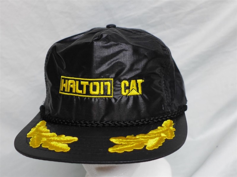 Vintage HALTON CAT Caterpillar Black/Yellow “Scrambled Eggs” Nylon Snapback Hat