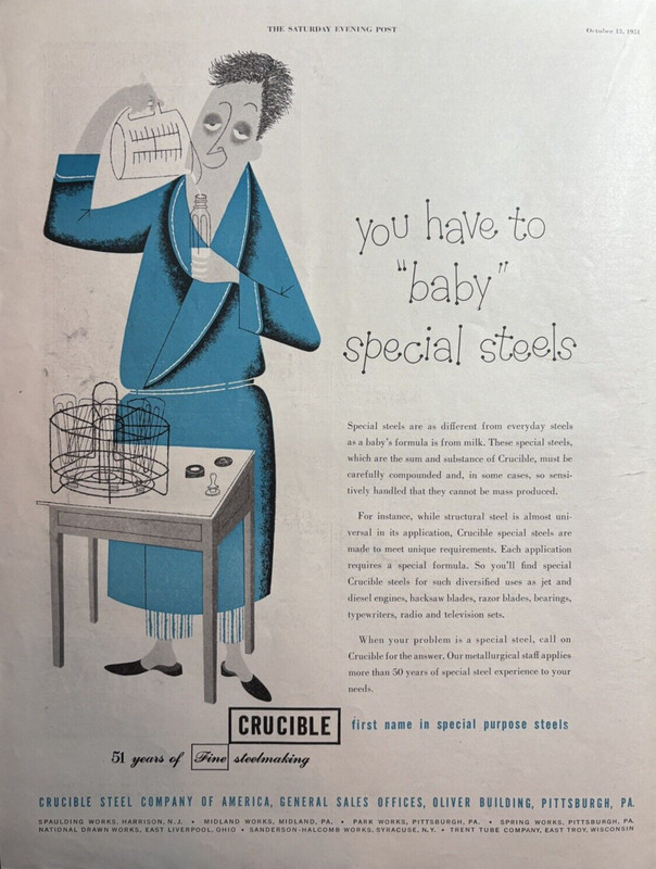 1951 Crucible Steel Co America Pittsburgh Pa Have To Bab Special VTG Print Ad