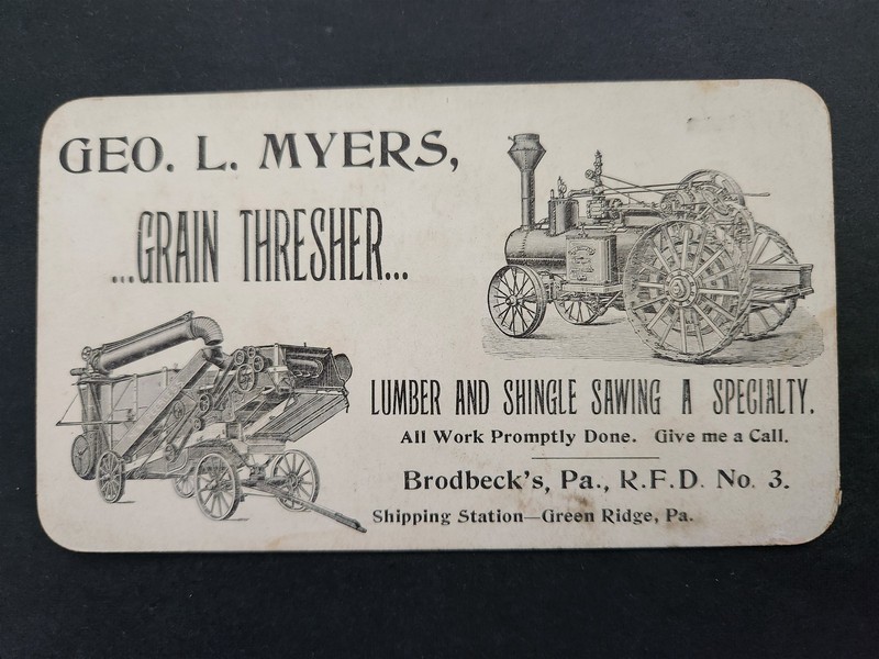 1880s antique GEO L MYERS GRAIN THRESHER green ridge pa POPLAR VALLEY STOCK FARM