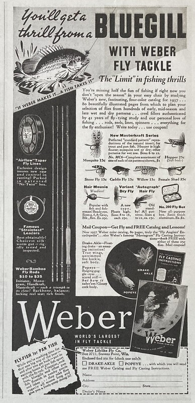 1937 AD.(XH65)~WEBER LIFELIKE FLY CO. STEVENS PT. WIS. WEBER FLY TACKLE