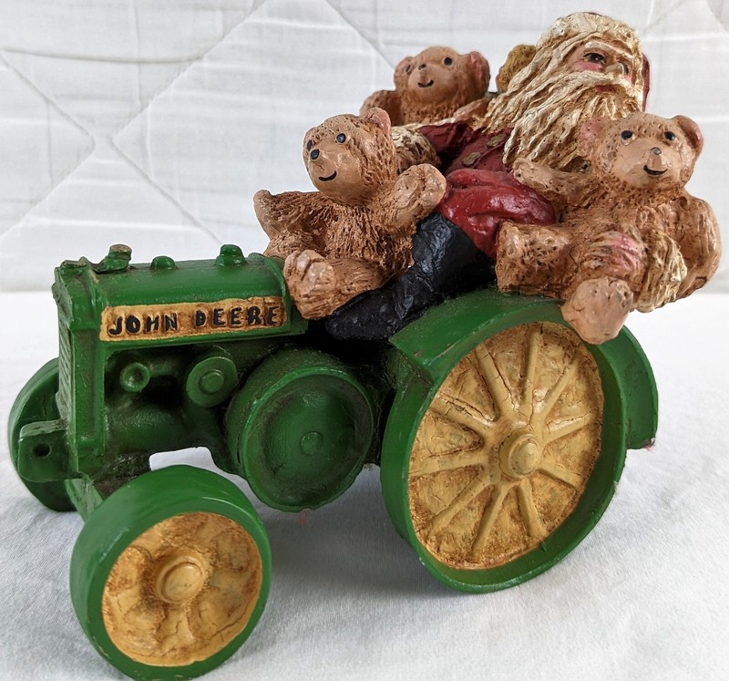 John Deere Tractor Santa Claus Bears Christmas 1993 Wood World Made in USA VTG