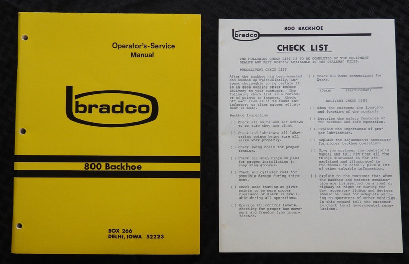 JOHN DEERE 820 1020 1520 2020 2030 TRACTOR “BRADCO 800 BACKHOE” SERV/OPER MANUAL