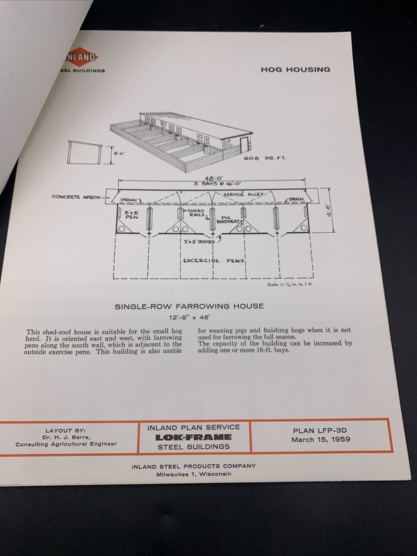 Rare 1959 Inland Steel Agricultural Buildings Plans & Specs-Hogs-Sheep-Poultry gallery
