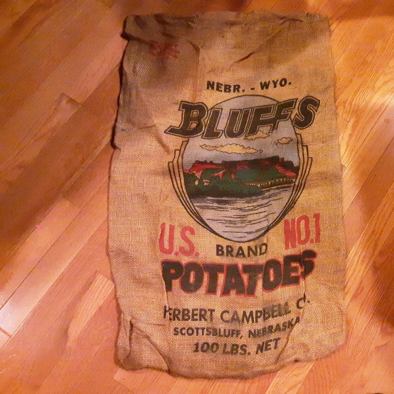 Nebr. – Wyo Bluffs Potatoes Burlap Sack 100 lb 35” X 21”