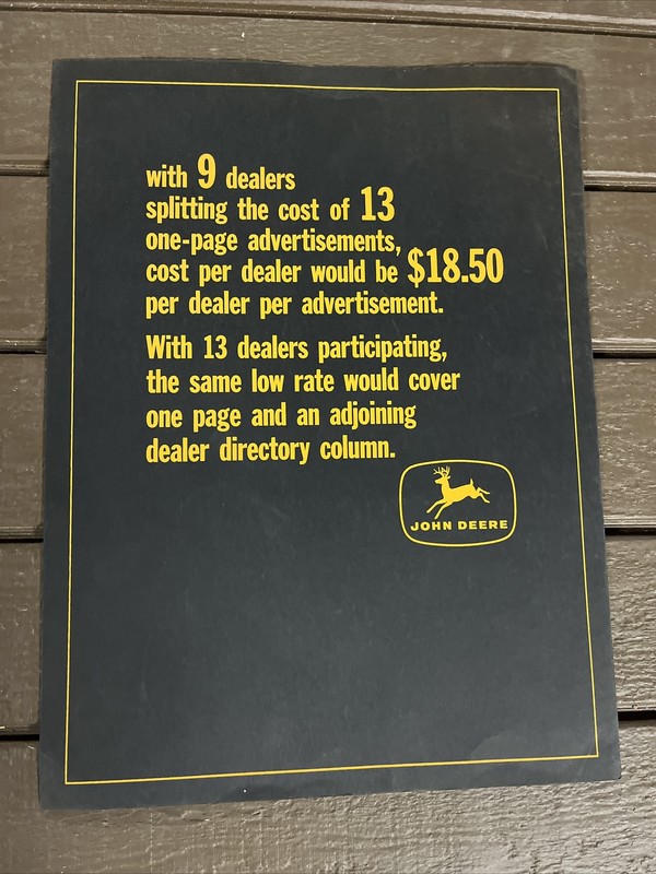 Vintage 4 Legged John Deere Dealers Sales Folder – NOS Indianapolis Advertising