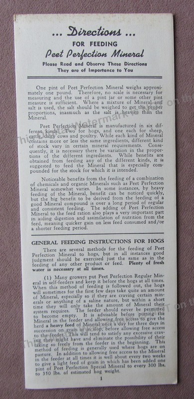 1944 E.M. Peet Mfg Brochure Peet Perfection Mineral Feeding Livestock Directions