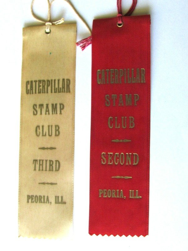 1964 CATERPILLAR TRACTOR CO EMPLOYEE CLUB STAMP COLLECTORS SHOW RIBBONS
