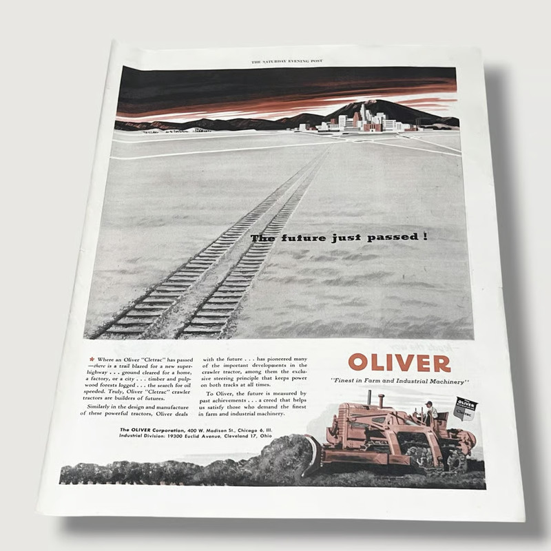 1949 Oliver Farm and Industrial Machinery The Future Just Passed Vtg Print T