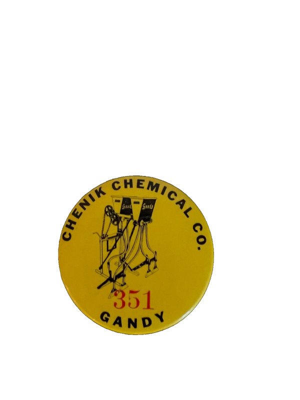 GANDY 351 farm implement pinback button w/back paper St Louis Button Co. Chenik gallery